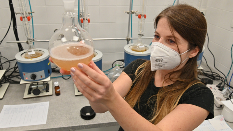 Státní zemědělská a potravinářská inspekce (SZPI) kontrolovala 16. září 2021 prodejce burčáku v centru Brna. Na snímku laborantka Simona Kučerová připravuje na analýzu jeden z odebraných vzorků burčák.