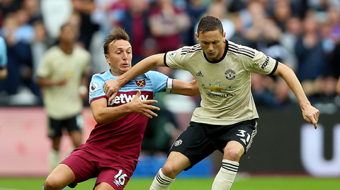 Utkání anglické fotbalové ligy mezi West Hamem a Manchesterem United.