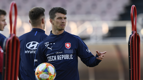 Obránce Ondřej Kúdela v Praze na tréninku české fotbalové reprezentace.