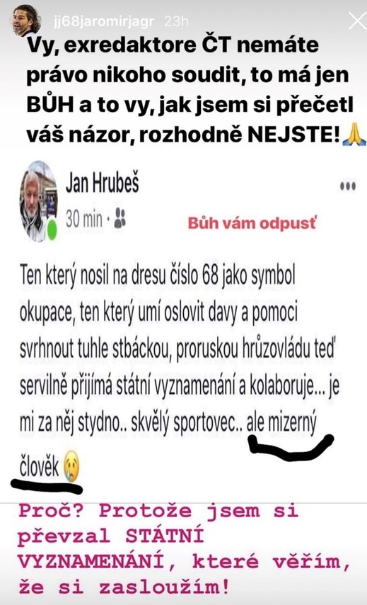 Reakce Jaromíra Jágra na kritiku. 