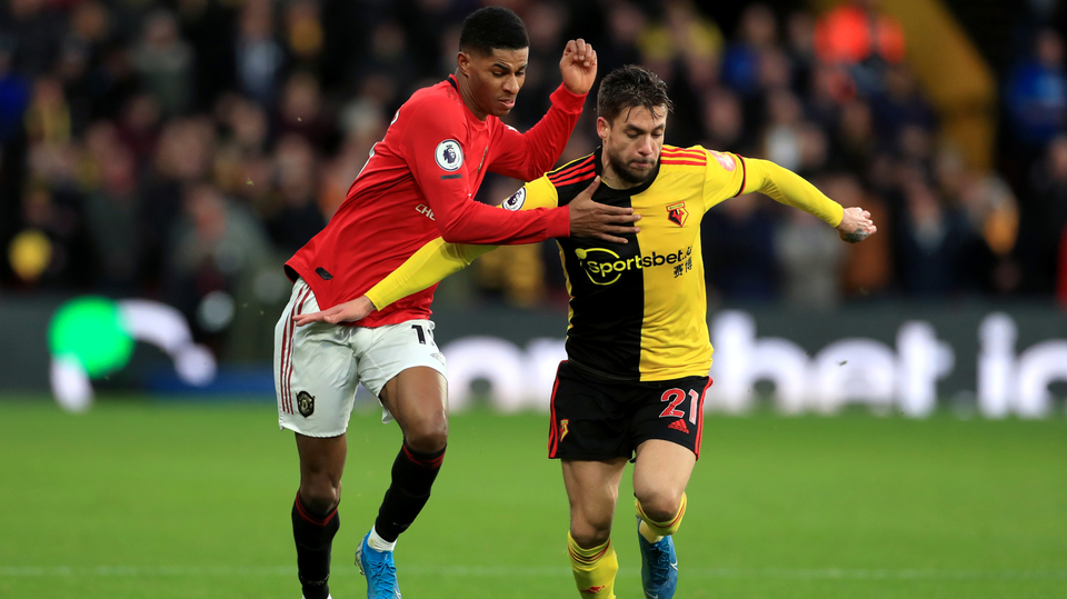 Marcus Rashford (vlevo) proti Watfordu.