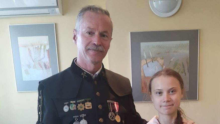 Polský odborový předák Jerzy Hubka s aktivistkou Gretou Thunbergovou.