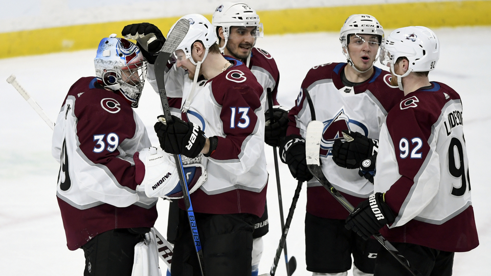 Pavel Francouz (39), Valerij Ničuškin (13), Matt Nieto (83), Samuel Girard (49) a Gabriel Landeskog (92).