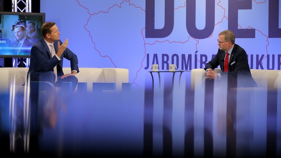 Předseda ODS Petr Fiala hostem Duelu Jaromíra Soukupa.