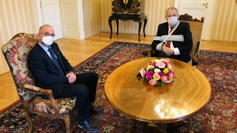 Nový ministr zdravotnictví Jan Blatný na schůzce s prezidentem Milošem Zemanem.