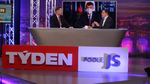 Moderátor pořadu Jaromír Soukup a europoslanec Tomáš Zdechovský (KDU-ČSL).