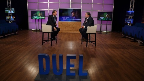 Moderátor pořadu Jaromír Soukup a místopředseda ODS a europoslanec Alexandr Vondra.