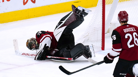 Český brankář Karel Vejmelka v akci. 