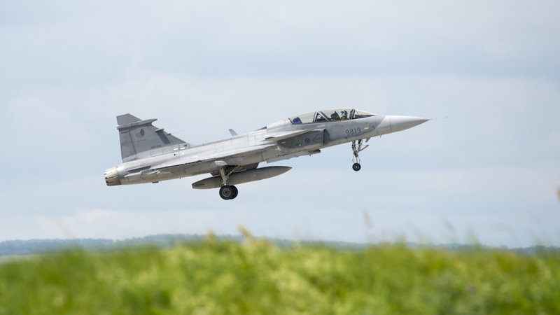 Stíhací letoun JAS-39 Gripen.